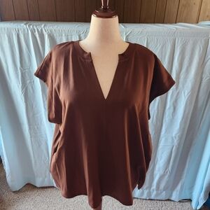 Worthington Chocolate Brown V-Neck Blouse
